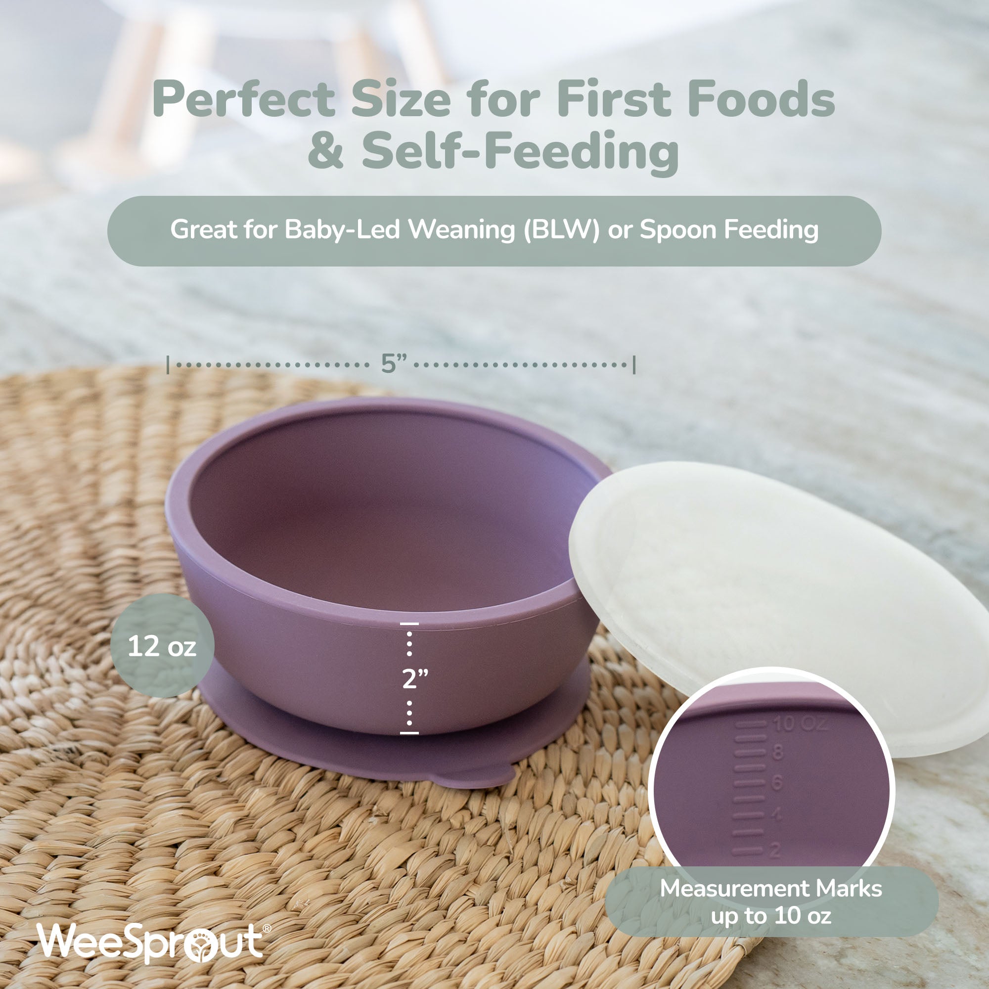 stokke suction bowl WeeSprout Suction Bowls for Baby & Toddlers, 100% Silicone w/Plastic Lid, Leak Proof, 12oz, Set of 2