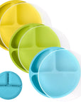 Silicone Divided Plates with Lids (Non-Suction) – Set of 3