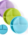Silicone Divided Plates with Lids (Non-Suction) – Set of 3