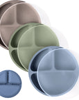 Silicone Divided Plates with Lids (Non-Suction) – Set of 3