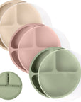 Silicone Divided Plates with Lids (Non-Suction) – Set of 3