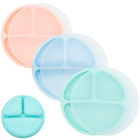 Silicone Divided Plates (Non-Suction) – Set of 3 (Lid Option Available)