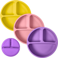 Silicone Divided Plates (Non-Suction) – Set of 3 (Lid Option Available)