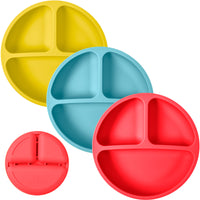 Silicone Divided Plates (Non-Suction) – Set of 3 (Lid Option Available)