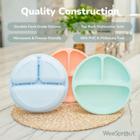 Silicone Divided Plates (Non-Suction) – Set of 3 (Lid Option Available)