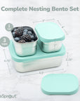 Stainless Steel Bento Box Set with Silicone Lids – 3-Cup + Two 1-Cup Nesting Containers