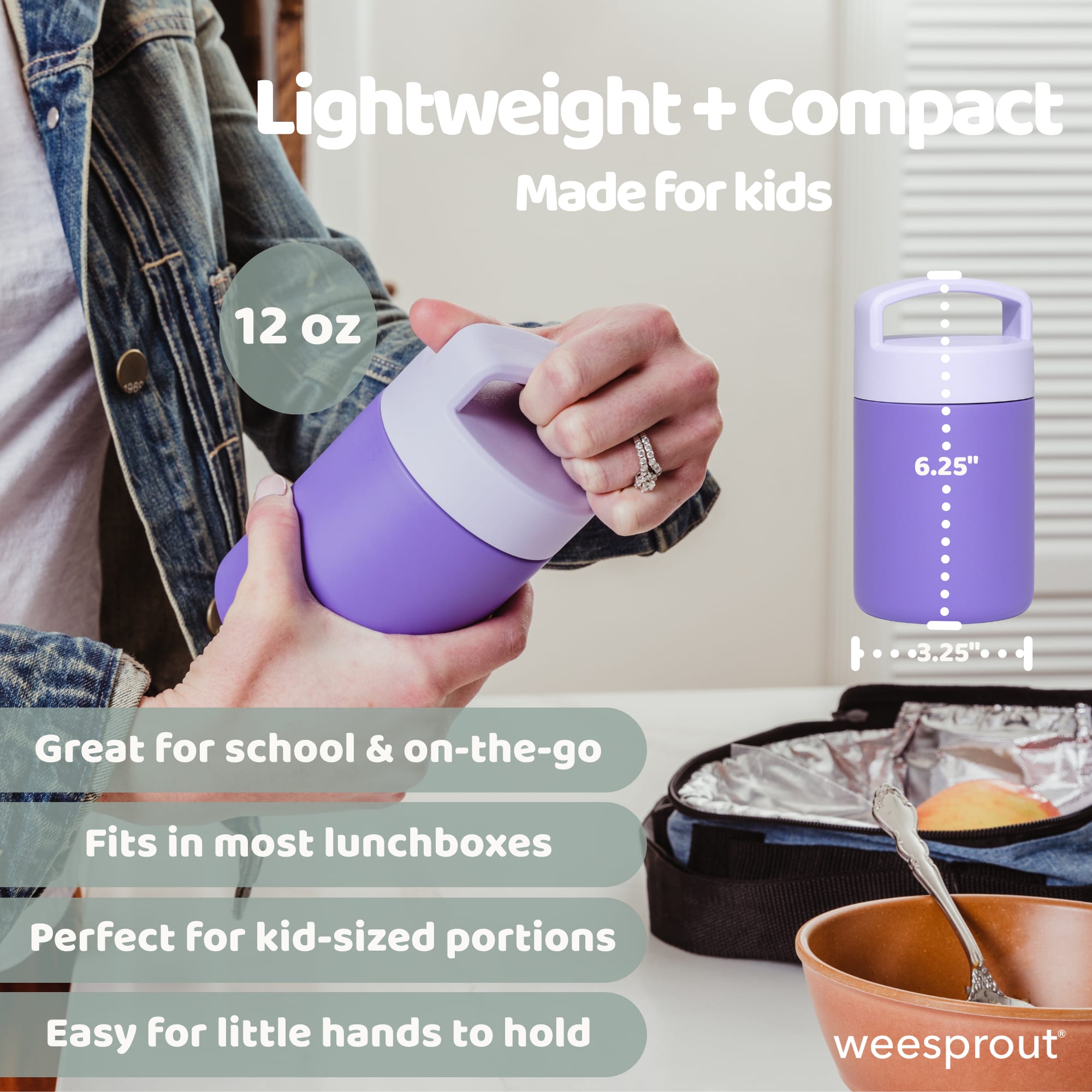 WeeSprout Stainless Steel Kids Thermos 12 oz Insulated Food Jar