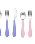 Stainless Steel & Silicone Kids Utensils – Set of 6 (2 Knives, 2 Forks, 2 Spoons)