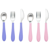Stainless Steel & Silicone Kids Utensils – Set of 6 (2 Knives, 2 Forks, 2 Spoons)