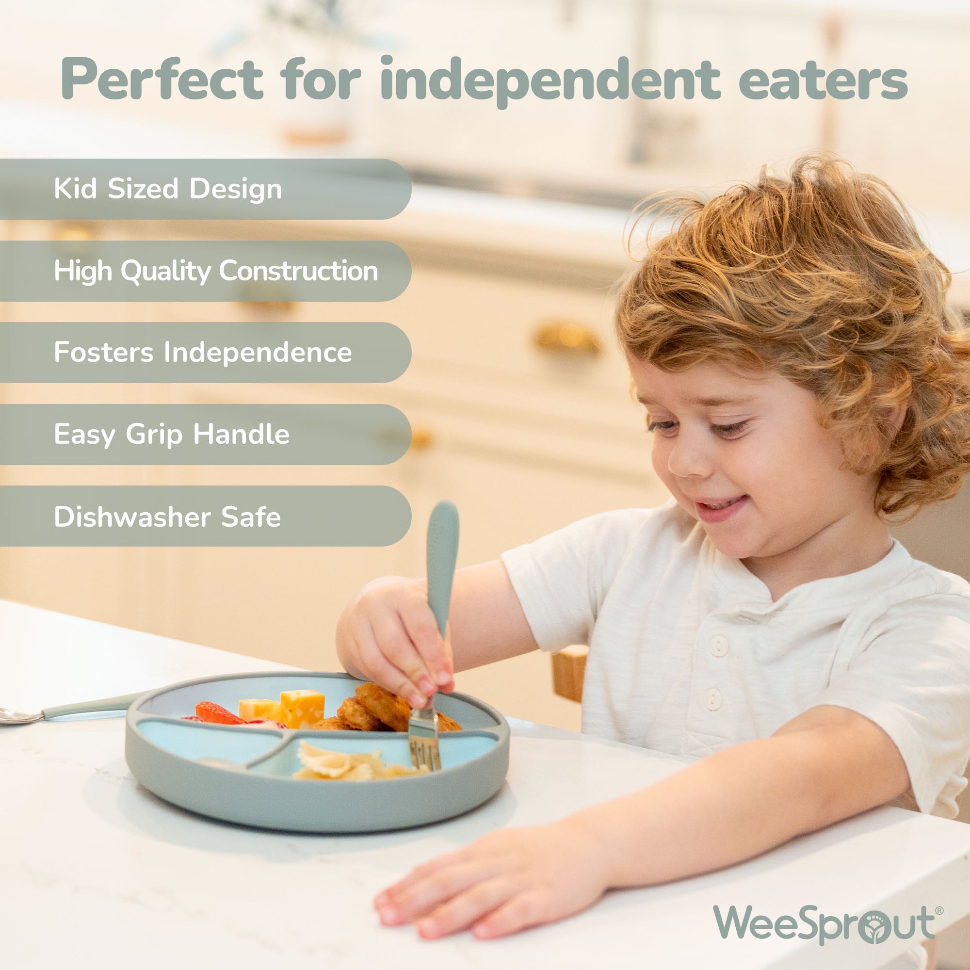 Green Sprouts® Set Posate Bimbi In Acciaio E Plastica Vegetale – 12 Mesi+ – Lavastoviglie, Senza BPA (Light Sage)