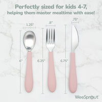 Stainless Steel & Silicone Kids Utensils – Set of 6 (2 Knives, 2 Forks, 2 Spoons)