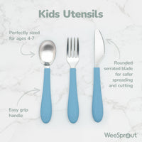 Stainless Steel & Silicone Kids Utensils – Set of 6 (2 Knives, 2 Forks, 2 Spoons)