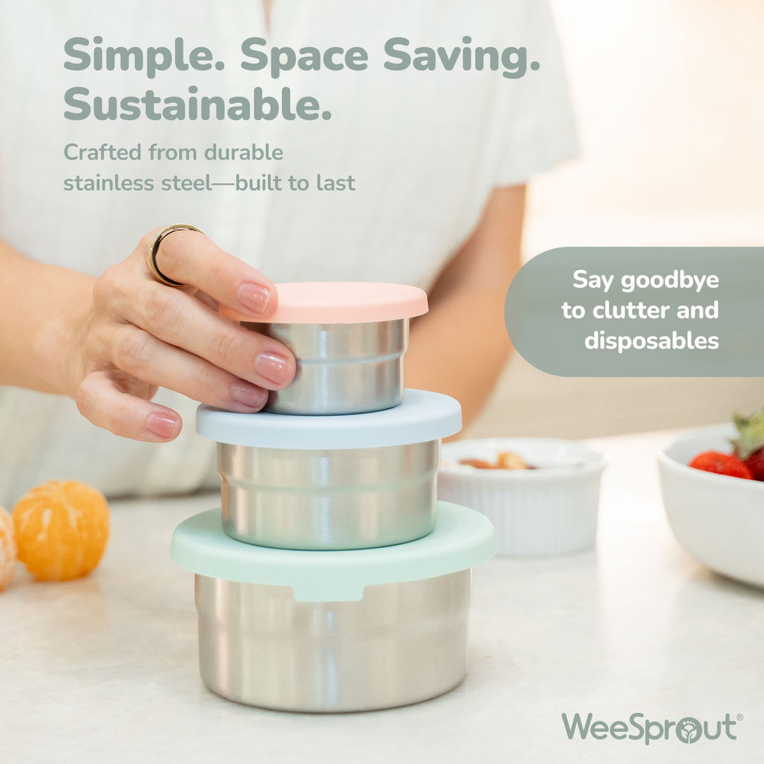 Stainless Steel Food Storage Containers – Set of 3 (3 oz, 6.10 oz, 12.85 oz)