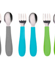 Stainless Steel & Silicone Toddler Utensils – Set of 6 (3 Forks + 3 Spoons)