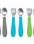 Stainless Steel & Silicone Toddler Utensils – Set of 6 (3 Forks + 3 Spoons)