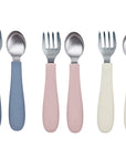 Stainless Steel & Silicone Toddler Utensils – Set of 6 (3 Forks + 3 Spoons)
