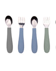 Stainless Steel & Silicone Toddler Utensils – Set of 6 (3 Forks + 3 Spoons)