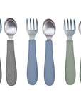Stainless Steel & Silicone Toddler Utensils – Set of 6 (3 Forks + 3 Spoons)