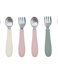 Stainless Steel & Silicone Toddler Utensils – Set of 6 (3 Forks + 3 Spoons)