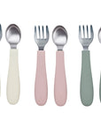 Stainless Steel & Silicone Toddler Utensils – Set of 6 (3 Forks + 3 Spoons)
