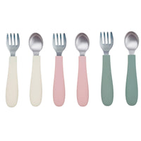 Stainless Steel & Silicone Toddler Utensils – Set of 6 (3 Forks + 3 Spoons)