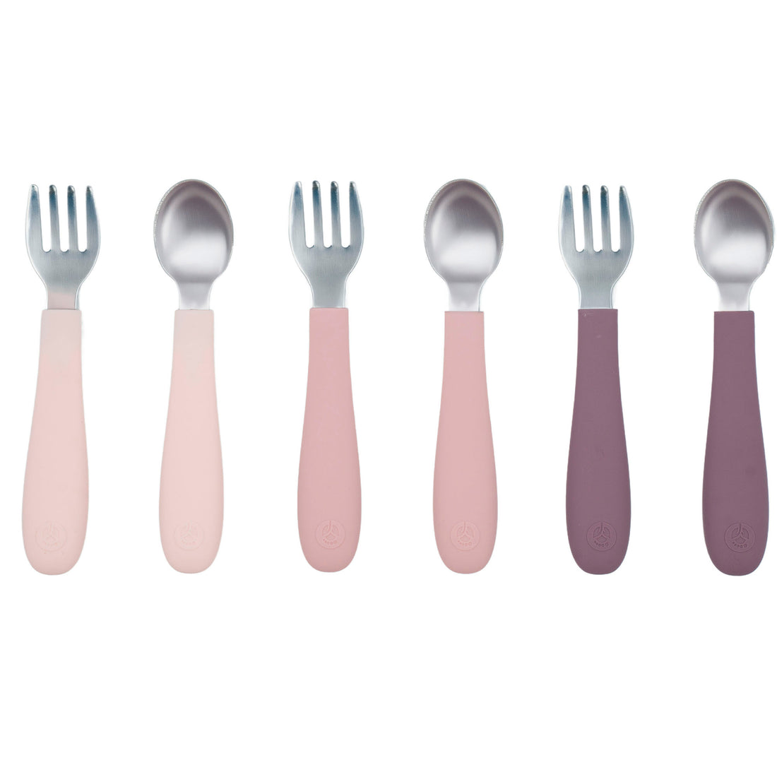 Stainless Steel & Silicone Toddler Utensils – Set of 6 (3 Forks + 3 Spoons)