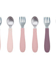Stainless Steel & Silicone Toddler Utensils – Set of 6 (3 Forks + 3 Spoons)