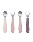 Stainless Steel & Silicone Toddler Utensils – Set of 6 (3 Forks + 3 Spoons)