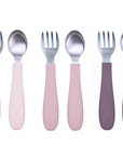 Stainless Steel & Silicone Toddler Utensils – Set of 6 (3 Forks + 3 Spoons)