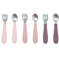 Stainless Steel & Silicone Toddler Utensils – Set of 6 (3 Forks + 3 Spoons)