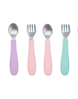 Stainless Steel & Silicone Toddler Utensils – Set of 6 (3 Forks + 3 Spoons)