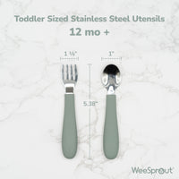 Stainless Steel & Silicone Toddler Utensils – Set of 6 (3 Forks + 3 Spoons)