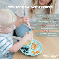 Stainless Steel & Silicone Toddler Utensils – Set of 6 (3 Forks + 3 Spoons)