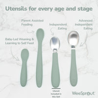 Stainless Steel & Silicone Toddler Utensils – Set of 6 (3 Forks + 3 Spoons)