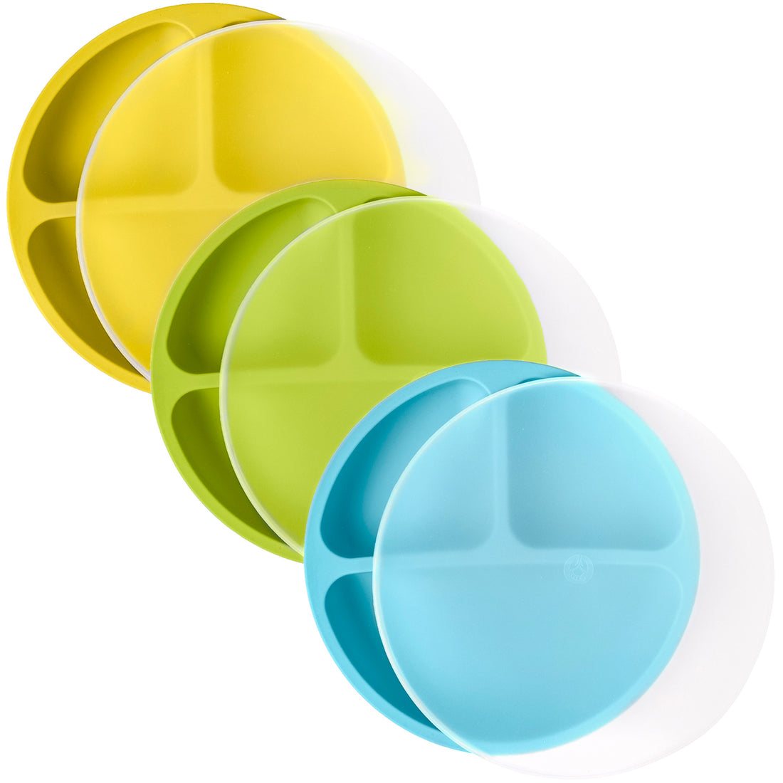 Silicone Divided Plates (Non-Suction) – Set of 3 (Lid Option Available)