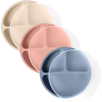 Silicone Divided Plates (Non-Suction) – Set of 3 (Lid Option Available)