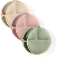 Silicone Divided Plates (Non-Suction) – Set of 3 (Lid Option Available)
