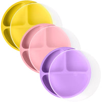 Silicone Divided Plates (Non-Suction) – Set of 3 (Lid Option Available)