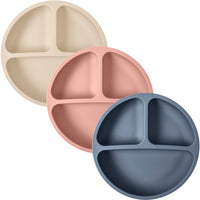 Silicone Divided Plates (Non-Suction) – Set of 3 (Lid Option Available)