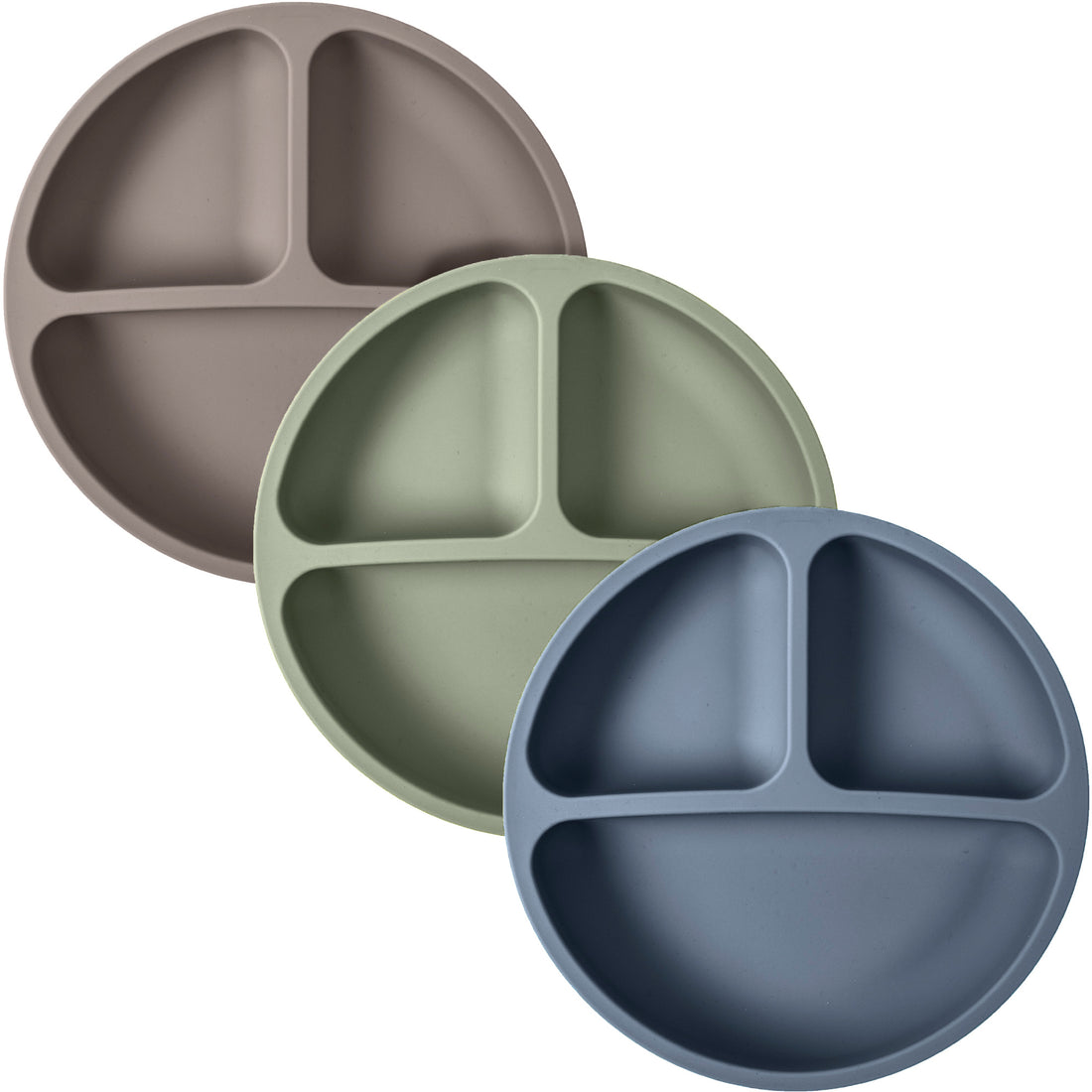 Silicone Divided Plates (Non-Suction) – Set of 3 (Lid Option Available)