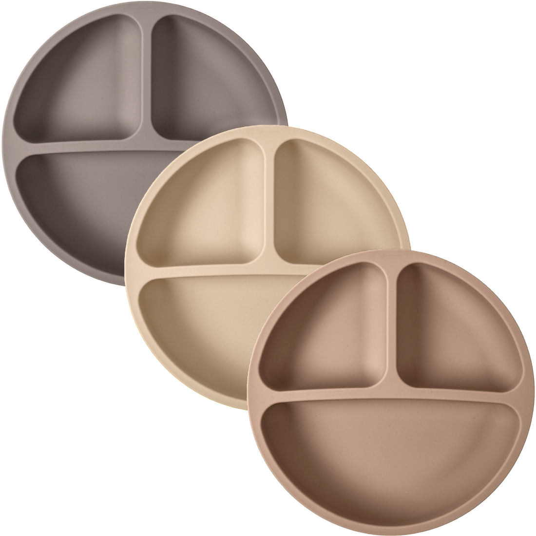 Silicone Divided Plates (Non-Suction) – Set of 3 (Lid Option Available)