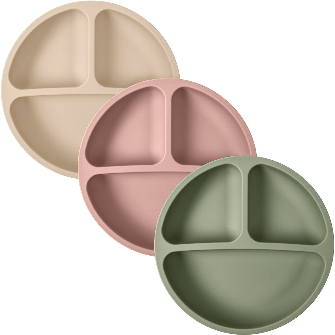Silicone Divided Plates (Non-Suction) – Set of 3 (Lid Option Available)