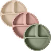 Silicone Divided Plates (Non-Suction) – Set of 3 (Lid Option Available)