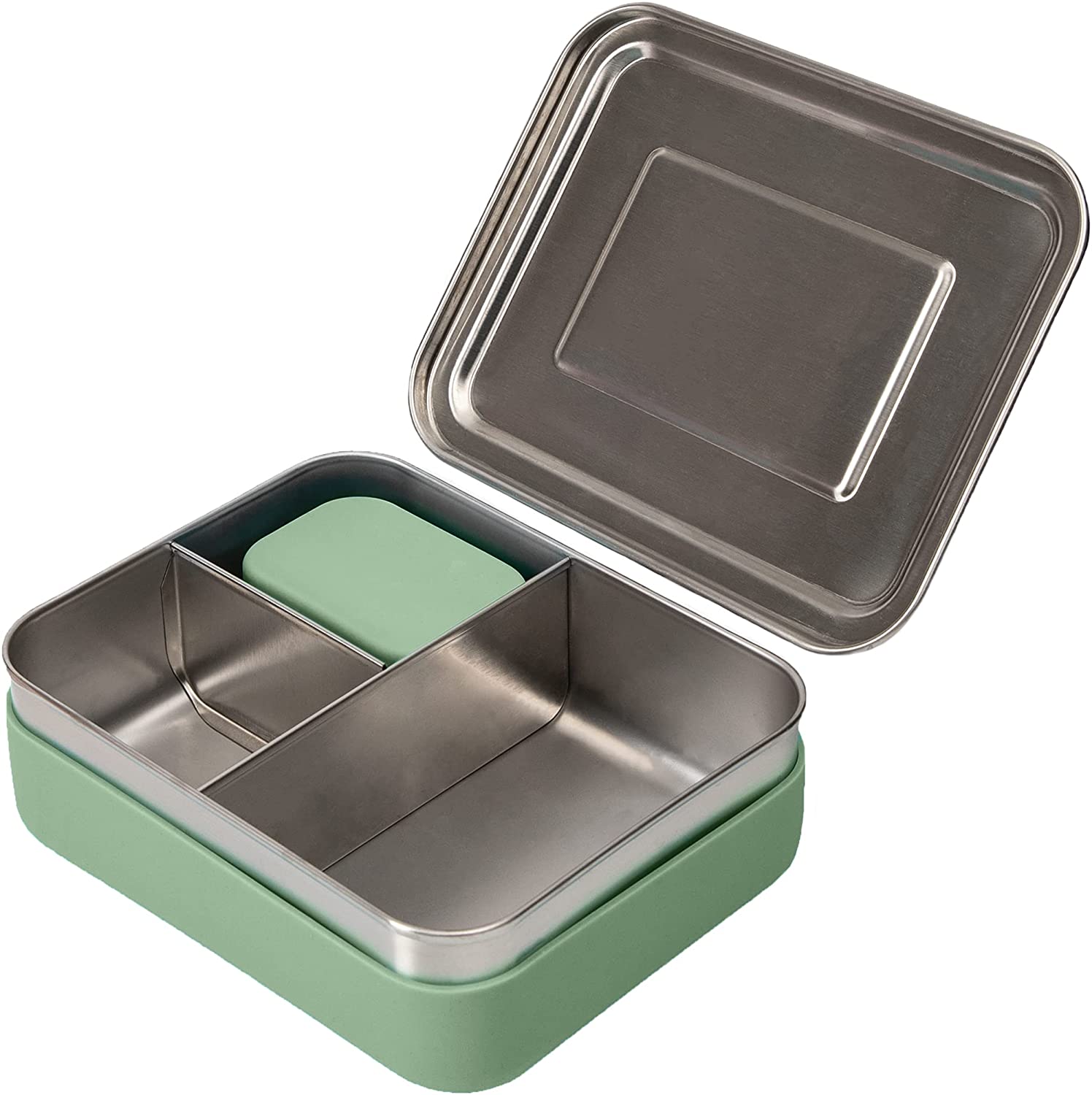 Silicone Bento Lunch Box- 3 Leakproof Compartments- Khaki
