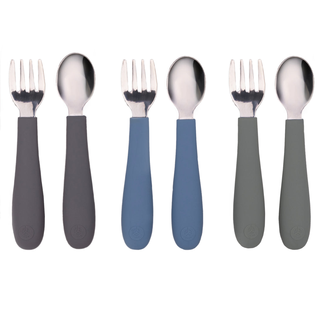 Stainless Steel & Silicone Toddler Utensils – Set of 6 (3 Forks + 3 Spoons)