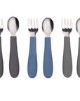 Stainless Steel & Silicone Toddler Utensils – Set of 6 (3 Forks + 3 Spoons)