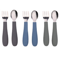 Stainless Steel & Silicone Toddler Utensils – Set of 6 (3 Forks + 3 Spoons)