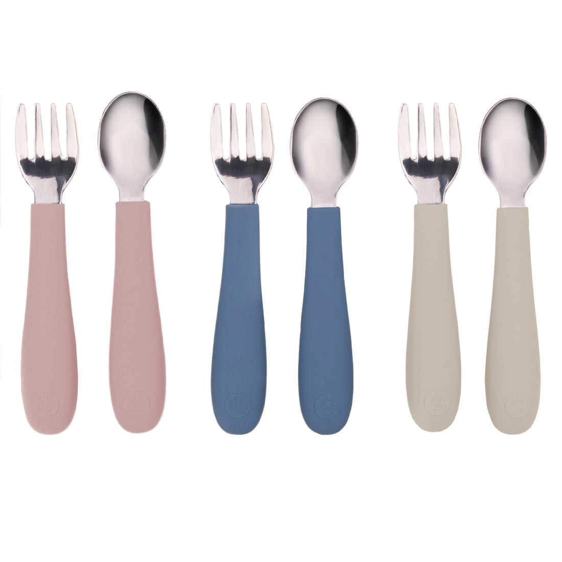 Stainless Steel & Silicone Toddler Utensils – Set of 6 (3 Forks + 3 Spoons)