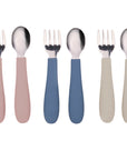 Stainless Steel & Silicone Toddler Utensils – Set of 6 (3 Forks + 3 Spoons)