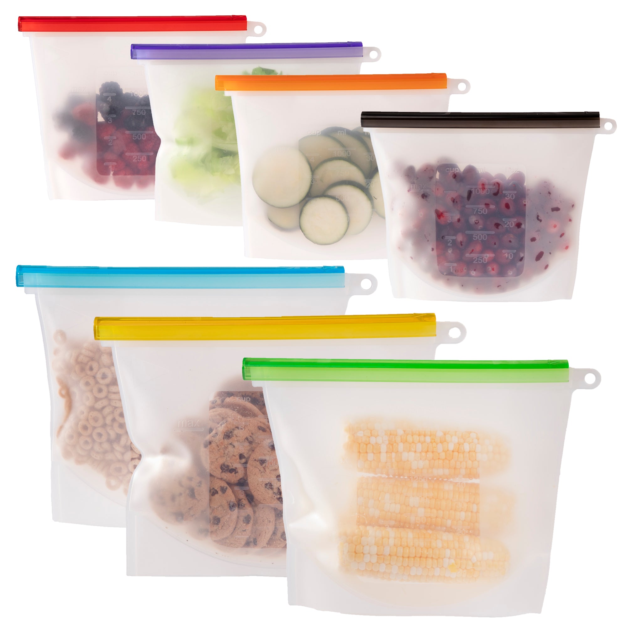 Reusable Silicone Food Storage Bags - Reusable Silicone Food Bag 6 Pack  Airtight Food Fresh Preserving Bag for Sandwich, Vegetables,Snack,Liquid,2